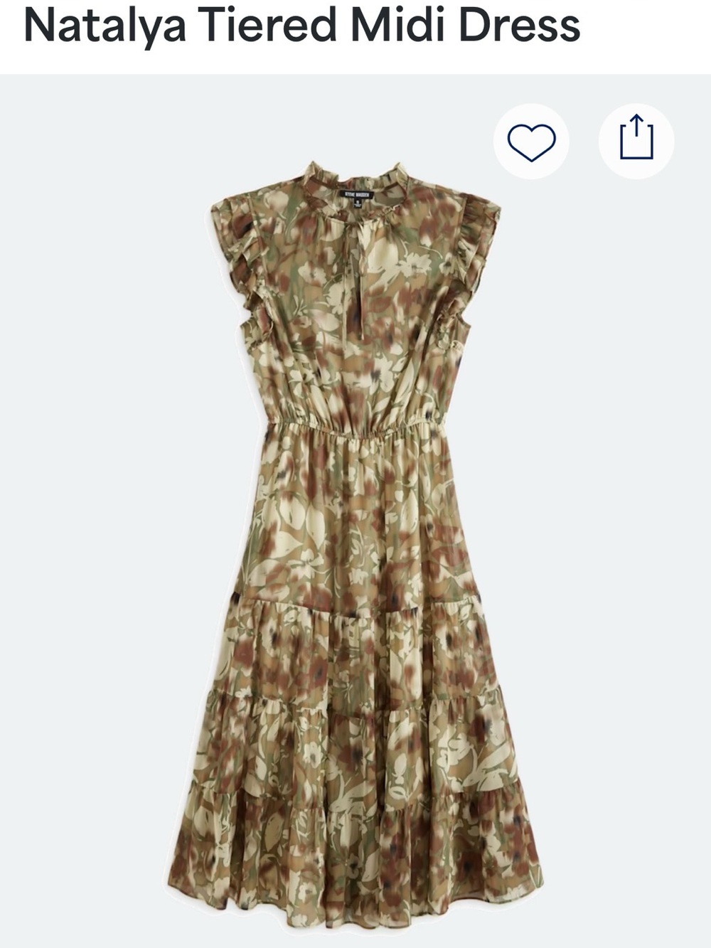 Nataya Olive & Cream Floral Tiered Midi Dress